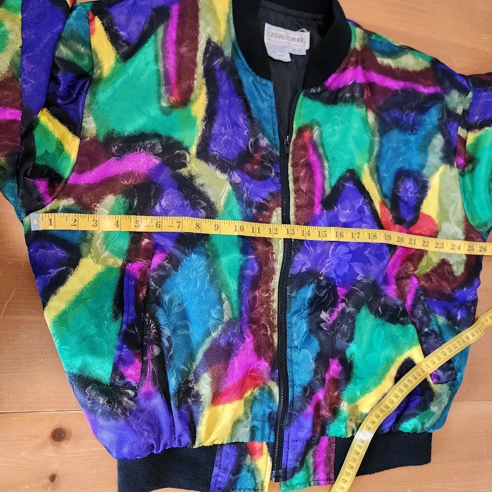 Casual Corner Satin Bomber Jacket Womens One Size Colorful Jacquard Abstract 80s - Picture 7 of 12